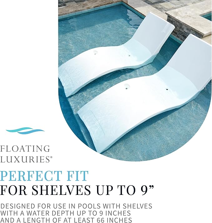Floating Luxuries Kai Shelf Pool Lounger, in-Pool, Use in Pools with Shelves Up to 9 Inches Deep, Built-in Drink and Phone Holders, Chaise Lounge Chairs, Arctic White, Set of 2