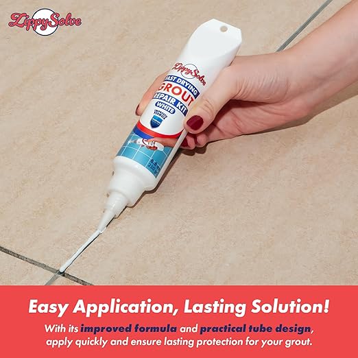 ZippySolve Tile Grout, Repair Kit, Restore & Renew Tile Joints Line, Fast Drying Grout Paint Squeeze Tube for Bathroom Shower Kitchen Floor, Waterproof (8.8 oz, White)