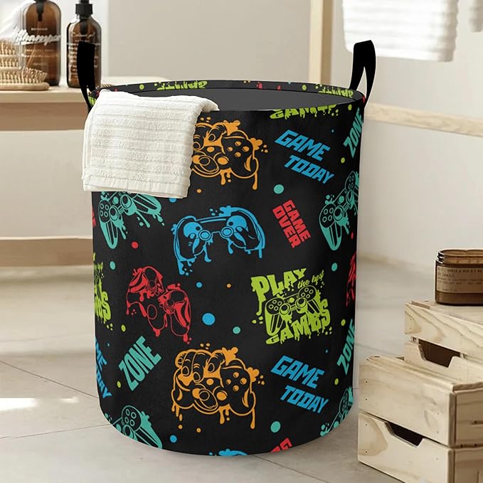Laundry Basket,Color Game Console Large Canvas Fabric Lightweight Storage Hamper Organizer Dirty Clothes Collapsible Waterproof for College Dorms,Bathroom