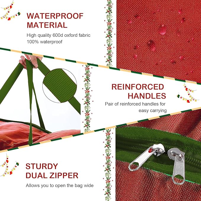 Christmas Tree Storage Bag 7.5Ft Tree Storage containers Bags 2 Piece Set with Small Storage Bag for Xmas Decorations (Green)