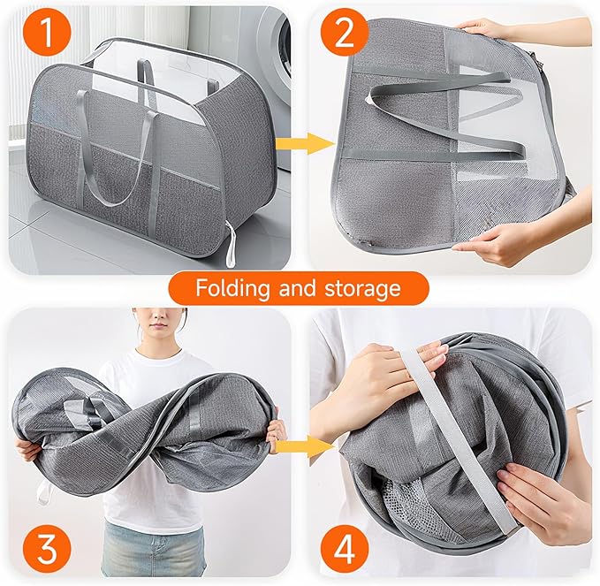 Tsmallbear Large Collapsible Laundry Hamper,Gray Oxford Cloth 95L Capacity laundry basket with Handles,Breathable Mesh Design,Sturdy Steel Frame Clothes Hamper Wide opening for easy storage