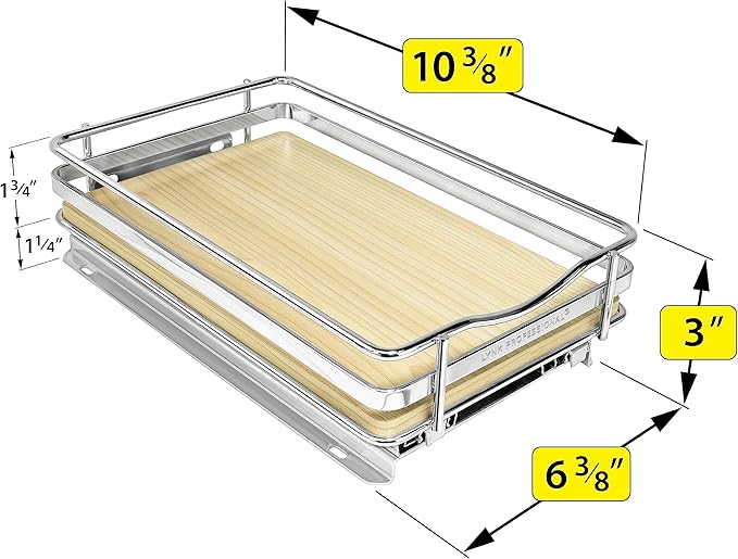 LYNK PROFESSIONAL® Élite™ Pull Out Spice Rack Organizer for Inside Kitchen Cabinets - 6-3/8 inch Wide - Slide Out Drawer – Wood/Chrome Sliding Spice Cabinet Organization Shelf Racks - 1 Tier