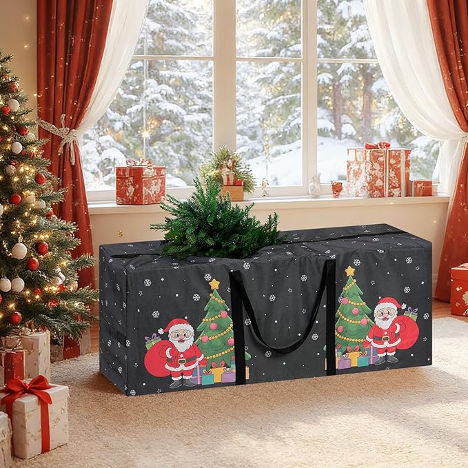 9 Ft Christmas Tree Storage Bag, Waterproof Heavy Duty Oxford, Extra Large Xmas Tree Storage Bag with Handles and Sleek Zipper for Christmas Ornaments Wreath, Black