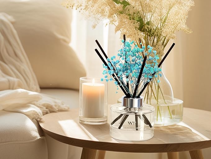 WEALD TRIBE Flower Reed Diffuser Set Ocean Series Moss & Sea Salt Scent For Bathroom Accessories Shelf Decor & Air Fresheners, Sticks Defusers With 5.1 fl oz Essential Oils, House Office Decor & Gifts