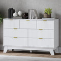 Fluted 7 Drawer Dresser, 47.2" Wide Modern Boho Chest of Drawers, Wooden Storage Dresser TV Stand for Bedroom, Living Room, Closet, Hallway, Curved Profile Design