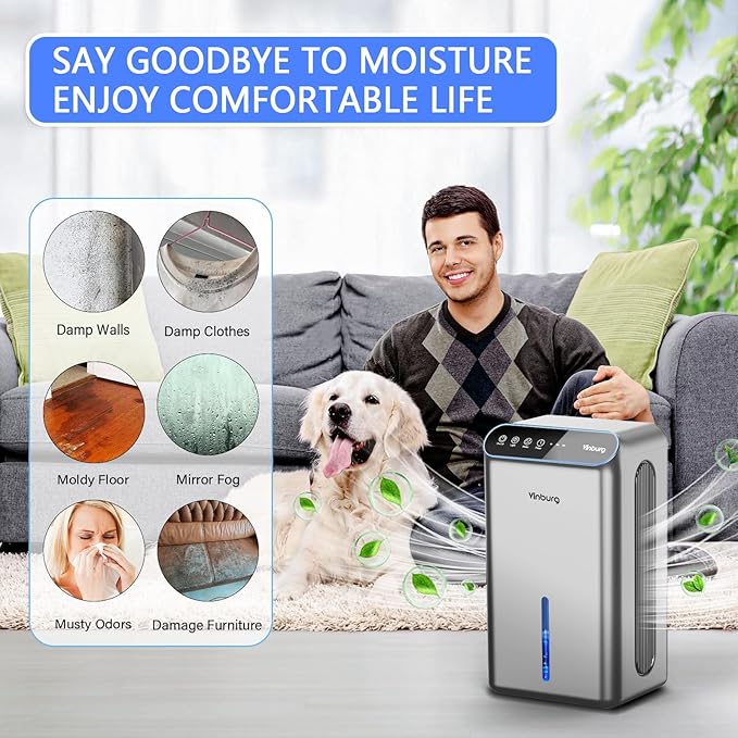 Dehumidifiers for Home (85 OZ Water Tank, 800 sq.ft) Quiet Small Dehumidifier for Basement Bedroom Bathroom with Drain Hose, 3 Gear Timer, Sleep Mode, Auto Shut Off, 7 Color Ambient Light