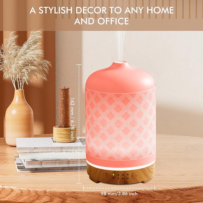 Essential Oil Diffuser 200ml-Ultrasonic Aroma Diffuser with 4 Timers, Aromatherapy Diffuser 7 Color LED Lights with Auto Shut-Off Protection for Home Office Yoga Gift (Ceramic White)