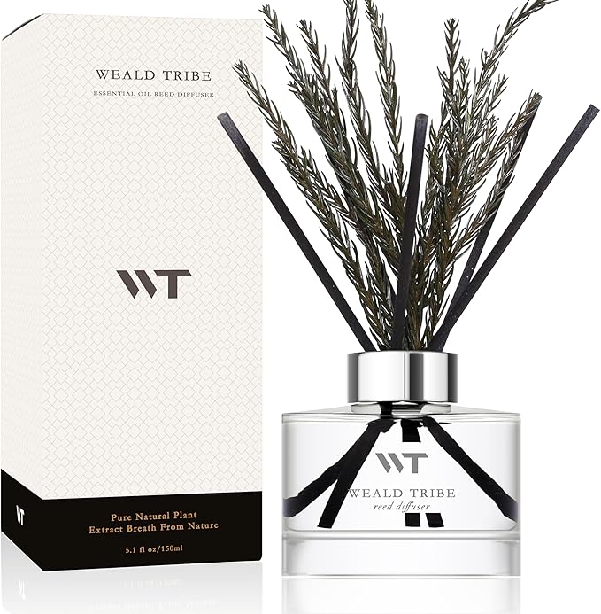 WEALD TRIBE Flower Reed Diffuser Set Balsam Fir Scent for Bathroom Accessories Shelf Decor & Air Fresheners, Fresh Air Sticks Defusers with 5.1 fl oz Essential Oils, House Office Decor & Gifts