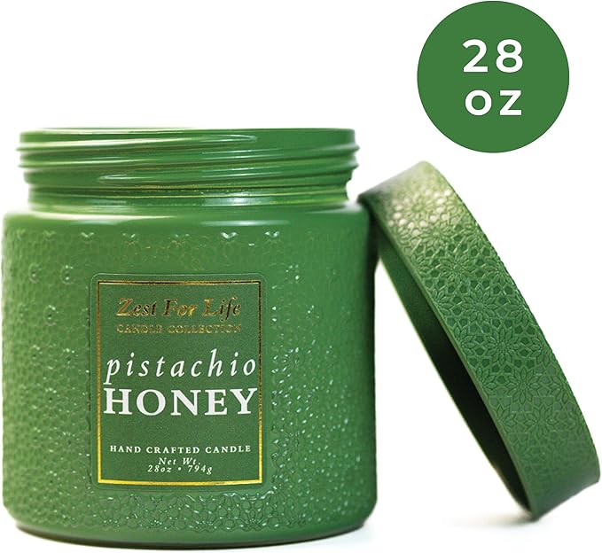 A Cheerful Giver - 28oz Large Scented Candle Jar with Lid- Zest for Life - 130 Hours of Burn Time, Gift for Women (Large, Pistachio Honey)