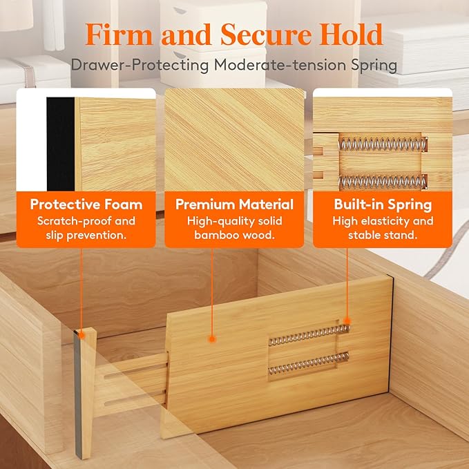 Lifewit 6 Pack 5" Deep Bamboo Drawer Dividers, 13-16.5" Expandable Drawer Organizers for Clothes, Adjustable Dresser Drawer Divider, Clothing Drawer Separators for Dresser, Bedroom, Bathroom, Kitchen
