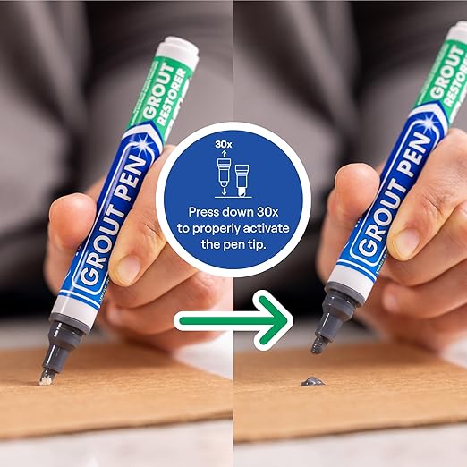 Grout Pen Dark Grey Tile Grout Paint Marker: Waterproof Tile Grout Paint Pen Colorant, Grout Shine Touch Up & Renew - Dark Grey, Wide 15mm Tip (20mL)