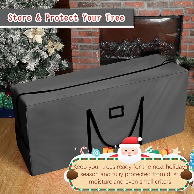 9 Ft Heavy Duty Christmas Tree Storage Bag 900d Oxford Fabric with Wheels and Reinforced Handles, Durable Xmas Storage Box for Disassembled Holiday Tree (9 ft,Grey)