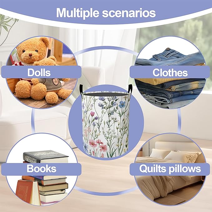 Laundry Basket,Retro Lavender Large Canvas Fabric Lightweight Storage Hamper Organizer Dirty Clothes Collapsible Waterproof for College Dorms,Bathroom