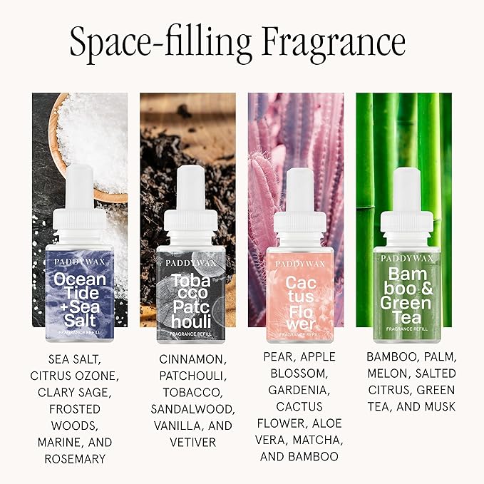 Pura 4 Smart Home Fragrance Device Starter Set - Scent Diffuser for Home - Ocean Tide & Sea Salt, Tobacco Patchouli, Catcus Flower, Bamboo & Green Tea