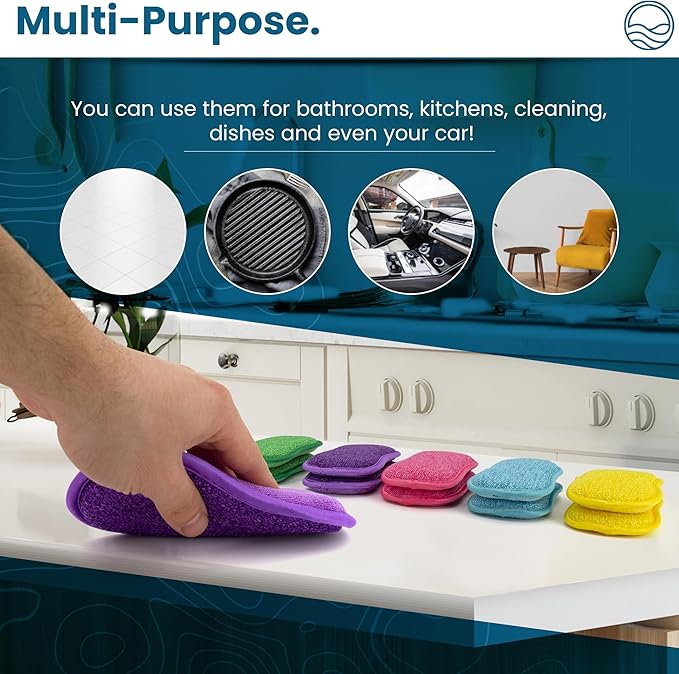 Onutis – 10 Kitchen Sponges Pack– Washable and Reusable Dishes Sponge Rubber – 6 X 3 inches - Multicolored