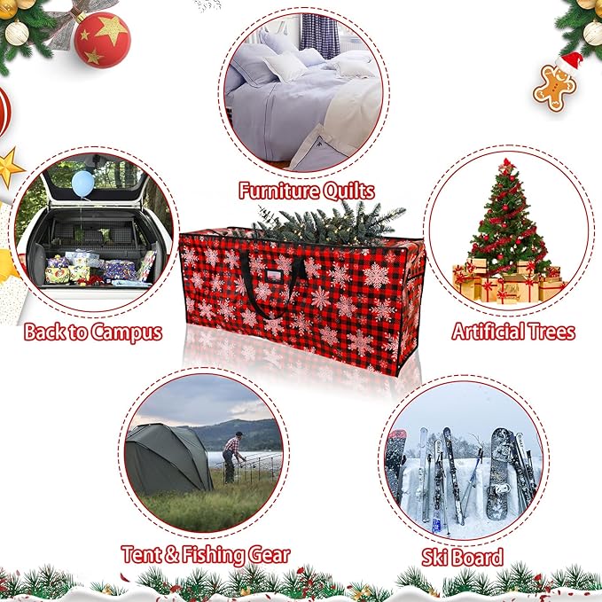 Plastic Waterproof Christmas Tree Bag - Large Storage Box with Reinforced Handles and Dual Zippers for 9ft Artificial Holiday Trees