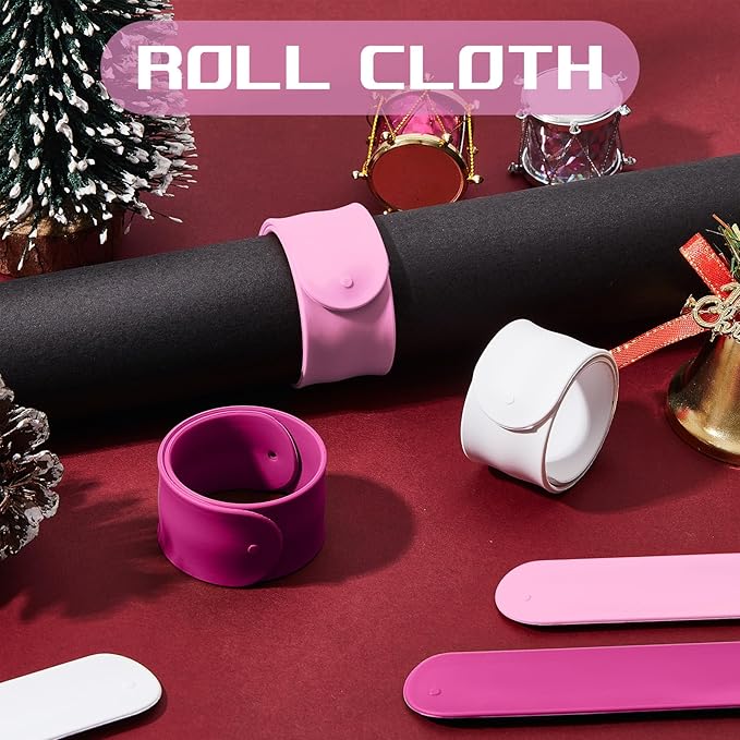 Charniol 12 Pieces Wrapping Paper Roll Holder Holiday Flip Wraps Silicone Covered Metal Strips Flip 1 x 9 Inch Stabilizer Slap Band for Poster Gift Paper Vinyl Storage Organize (Rose Red,Pink,White)