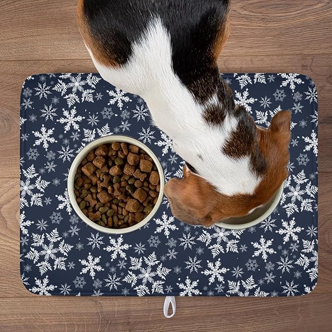 Christmas Dish Drying Mat for Kitchen Counter 24x18 Inch Xmas Snowflake Drying Mat with Absorbent Reversible Microfiber Blue Dish Drainer Mats Rack Pad for Coffee Countertop Protector