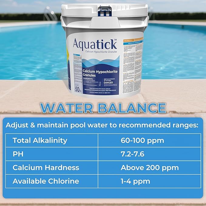 Pro-Grade Chlorine Pool Shock, 68% Cal-Hypo Granular Sanitizer, Prevents Bacteria & Algae, Restores Crystal Clear Water - Shock Treatment, Swimming Pool Chemical - 50Lb