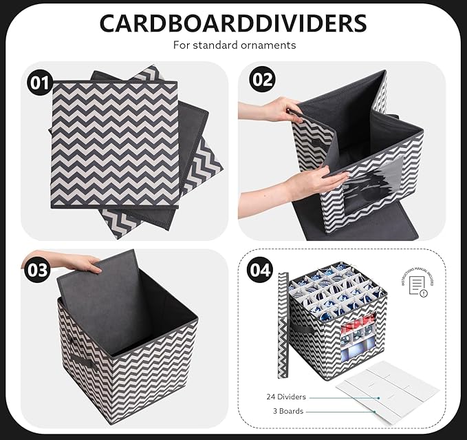 Christmas Ornament Storage Box, Christmas Storage Containers with Lid for 83pcs 3cm-10cm Ornaments Decoration Balls, 30x30x30 cm Non-woven Fabric Holiday Box for Ornament Organizer Xmas Decor
