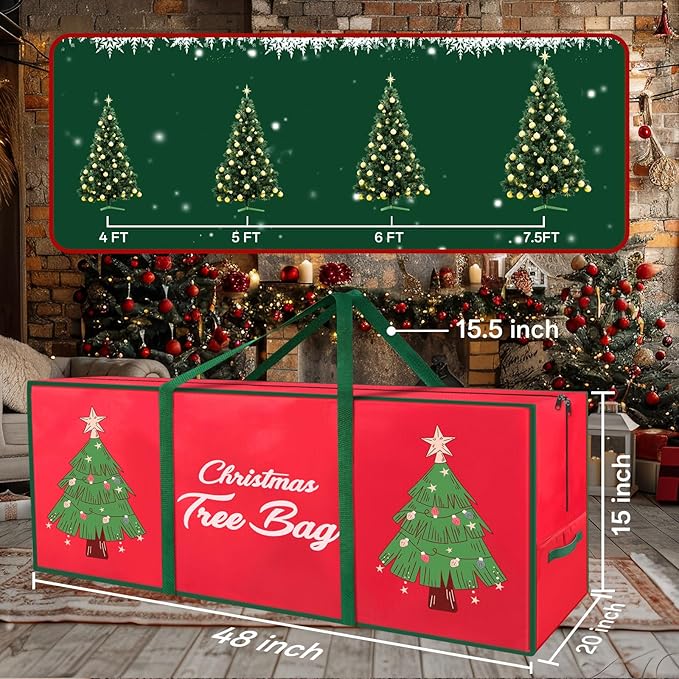 Christmas Tree Storage Bag, Stores Up to 7.5ft Xmas Holiday Tree - With Wrap-around Carry Handle, Using 600D Oxford Cloth - Extra Large Storage Container for Trees and Decorations