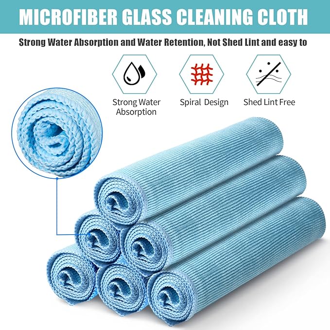 Tatuo 18 Pcs Microfiber Glass Cleaning Cloths (16 x 16) Polishing Cloth - Streak Free - Lint Free - Quickly Clean Windows, Glasses, Windshields, Mirrors, Stainless Steel, Monitor(Blue)