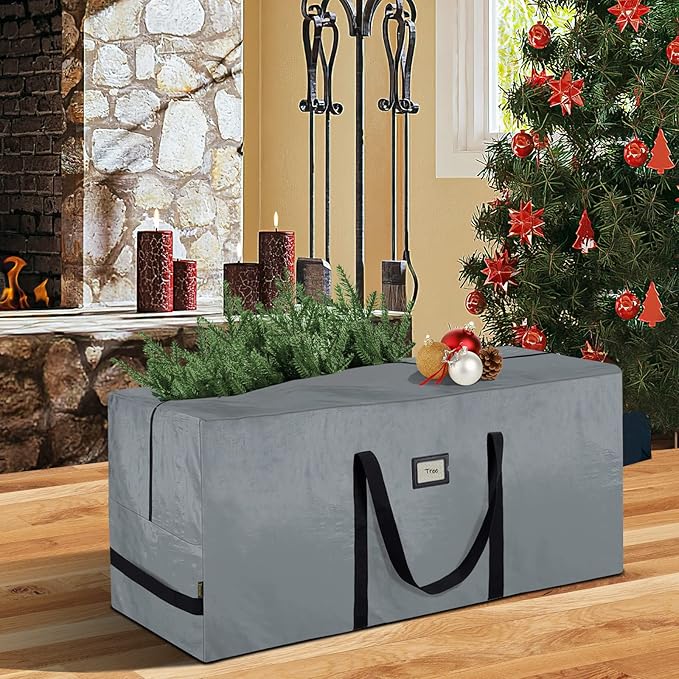 BALEINE 9 ft Christmas Tree Storage Bag, Heavy Duty Extra Large Artificial Christmas Tree Bag with Reinforced Handles and Dual Zippers Wide Opening (Gray, 9 ft)