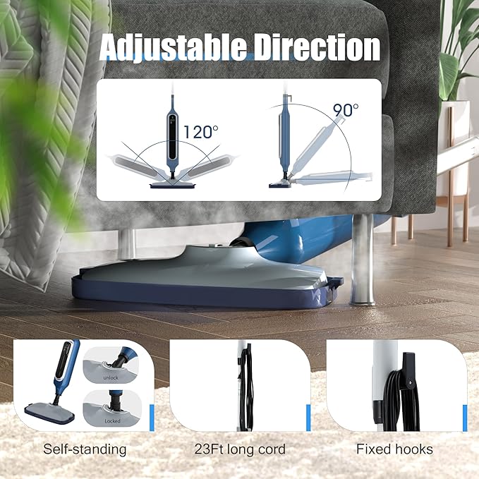 Sapodilla 12 in 1 Steam Mop, Detachable Handheld Steam Cleaner for Home, 23FT Cord, for Hardwood Floor Cleaning, Tile, Carpet, Furniture, Clothes, Windows, Blue