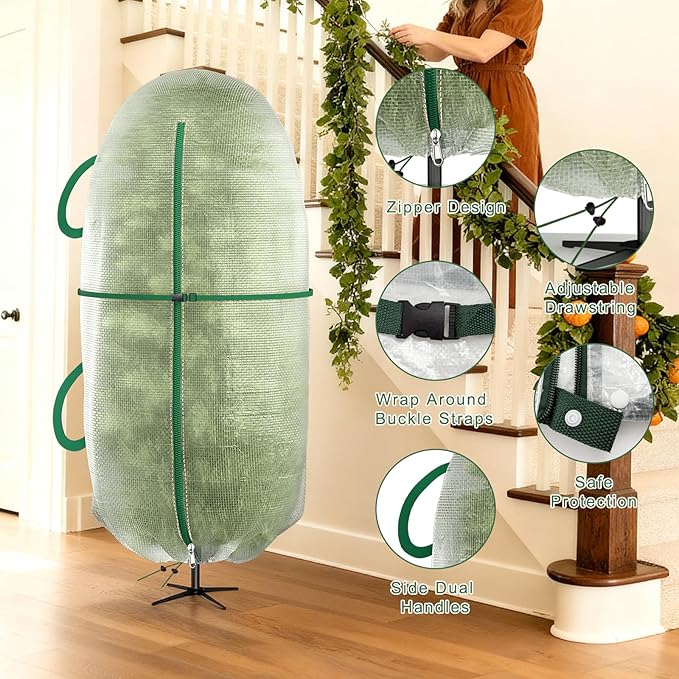 Christmas Tree Bag with Adjustable Straps, Upright Storage Cover for 6-6.5FT Artificial Xmas Tree, Heavy-Duty PE Waterproof Tear-Resistant Protector with Handles