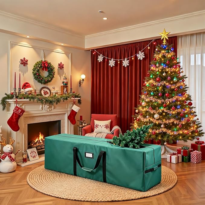 Christmas Tree Storage Bag, Fits Up to 9-11 Ft Artificial Xmas Trees, 600D Heavy-Duty Waterproof Storage Bags with Reinforced Handles & Dual Zippers for Trees Cushion Furniture