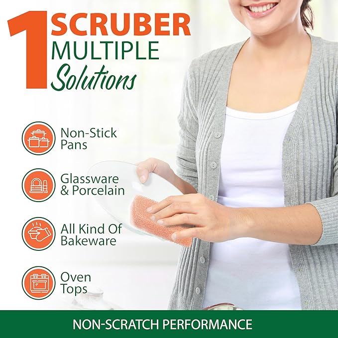 Peachy Clean Silicone Dish Sponge Scrubbers, Fresh Peach Scent, Non-Scratch, Odor-Resistant, Durable Dish Sponges for Kitchen 3pk