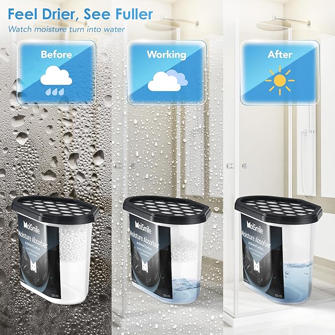 Moismile Moisture Absorbers 12 Packs, 10.8OZ Activated Charcoal Efficient Humidity Absorber ＆ Odor Absorber Boxes, Refillable Car Dehumidifier for Closet, Bathroom, Basement＆ RV