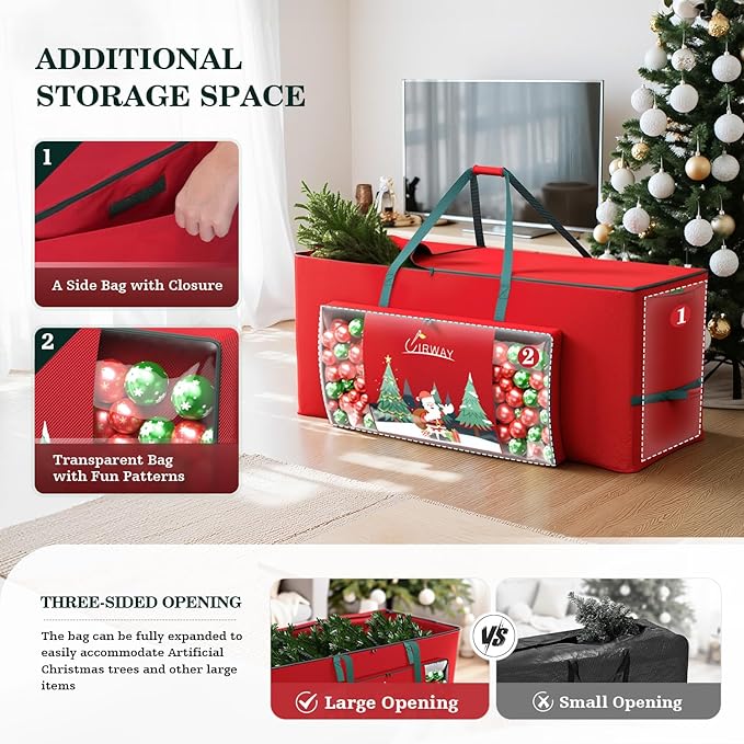 UIRWAY Christmas Tree Storage Bag- Fit for 7.5ft Artificial Trees, 600D Oxford Christmas Tree Bag with Transparent Pouch & Side Pocket, Extra Large Tree Bags with Sturdy Handles & Dual Zipper, Red