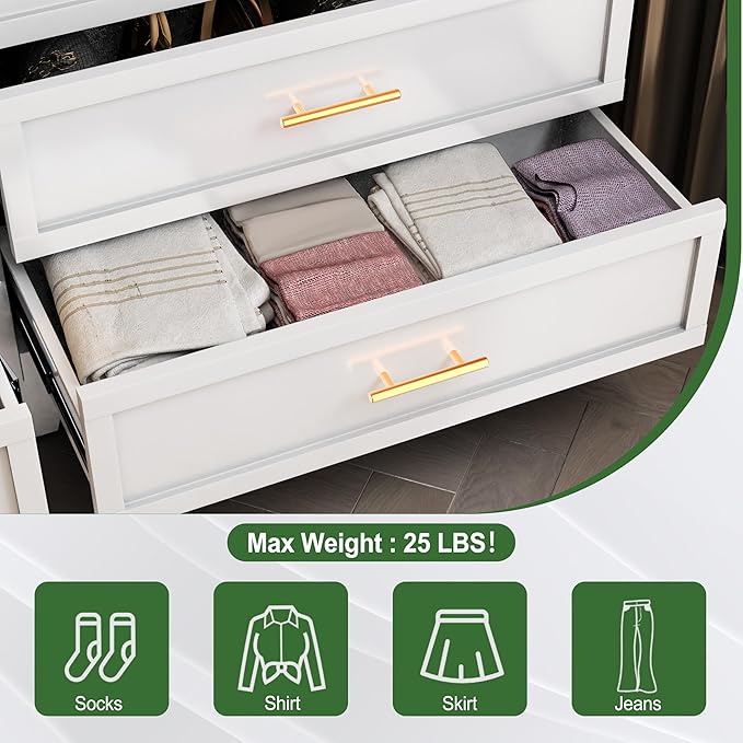 Metal Dresser Tall White Dresser for Bedroom Chest,53.54" H White Drawer Chest, Closet Dressers & Chests of Drawers for Living Room, Hallway (5 Drawers)
