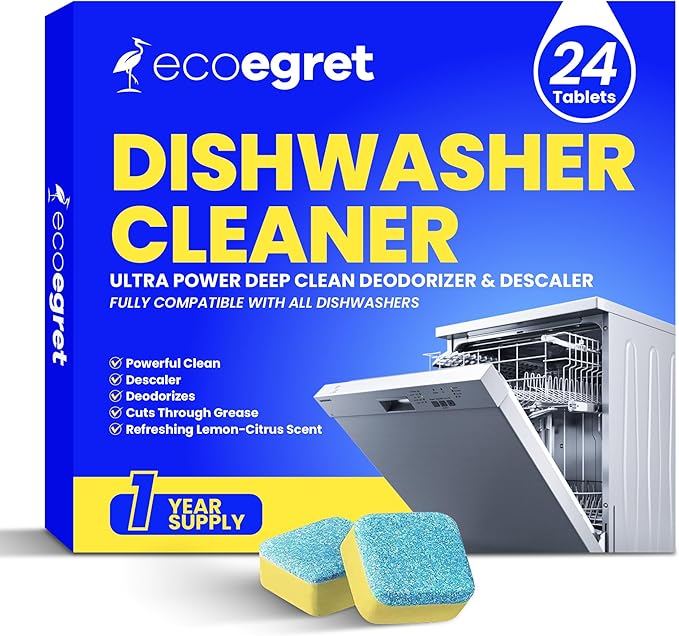 Dishwasher Cleaner Tablets (24 Count) - with Fresh Lemon Scent Dishwasher Cleaner and Deodorizer, Deep Cleans & Descales, Fits All Dishwashers, Septic Safe, 12 Month Supply