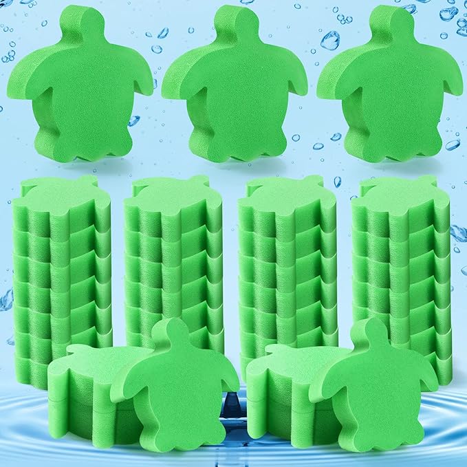 Patelai 40 Pcs Hot Tub Sponge Spa Cleaning Sponges for Hot Tub Oil Absorbing Cleaning Scum for Spa, Bathtub and Swimming Pool to Soak up Oils Bathtub Accessories(Green Turtle Style)