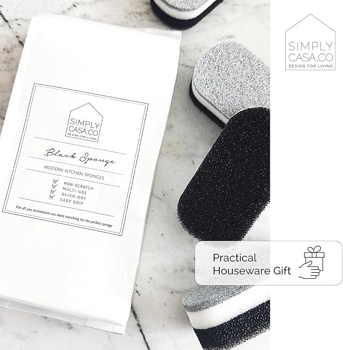 SIMPLYCASA Kitchen Dish Cleaning Sponges - Pack of 6 | Non-Scratch & Fast-Drying | Reusable Scrubbers for Kitchen & Household Use | Stylish Black & White Design
