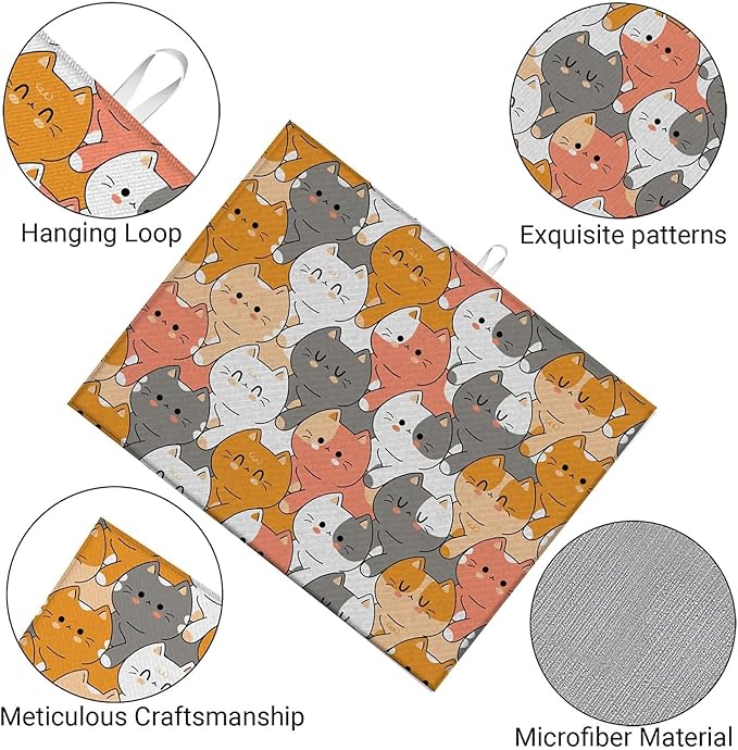 Dish Drying Mat For Kitchen Counter, Cute Cats Animals Microfiber Absorbent Dish Drainer Rack Pad Reusable Large 18x24in Drying Mat