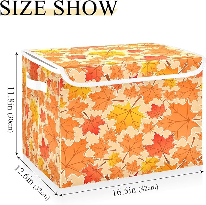 Bolaz Storage Bins with Lids and Handles, Autumn Maple Leaf Yellow Fallen Leaves Storage Box Storage Basket with Cover Collapsible Organizer Containers for Home Closet, Shelves