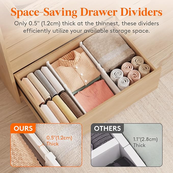 Lifewit 8" High 8 Pack Deep Drawer Dividers, 35 –55cm/13.8-22.5" Adjustable Dresser Drawer Divider, White Drawer Organizer for Clothes, Tall Drawer Separator for Dresser Kitchen Bedroom Cabinet Office