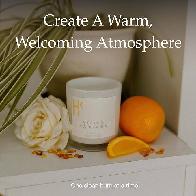 Citrus Champagne Single Wick Soy Candles, Luxury Scented Candles for Home - Up to 60 Hour Burn Time, Cruelty-Free Soy Wax Blend - Citrus Fragrance, Notes of Berries & Jasmine (9 oz)