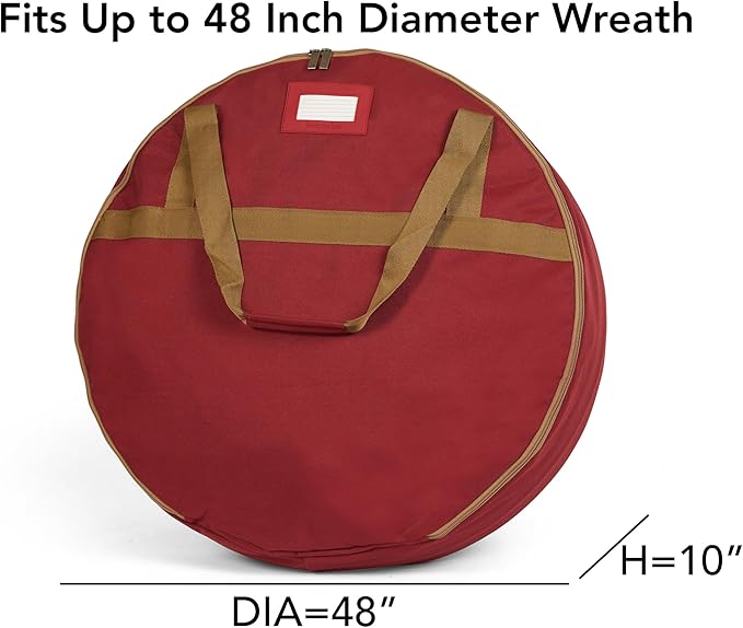 Covermates Keepsakes Wreath Storage Bag – Heavy-Duty Polyester with Buckle Straps & Interior Pouch – Protective Holiday Wreath Organizer with Handles, D-Ring & Label Window, Red