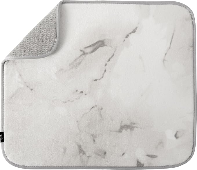 S&T INC. Dish Drying Mat, 16” x 18”, Absorbent Microfiber Kitchen Counter Mat, Dish Drying Pad for Dishes, Utensils, Pots and Pans, Large, Grey Stone