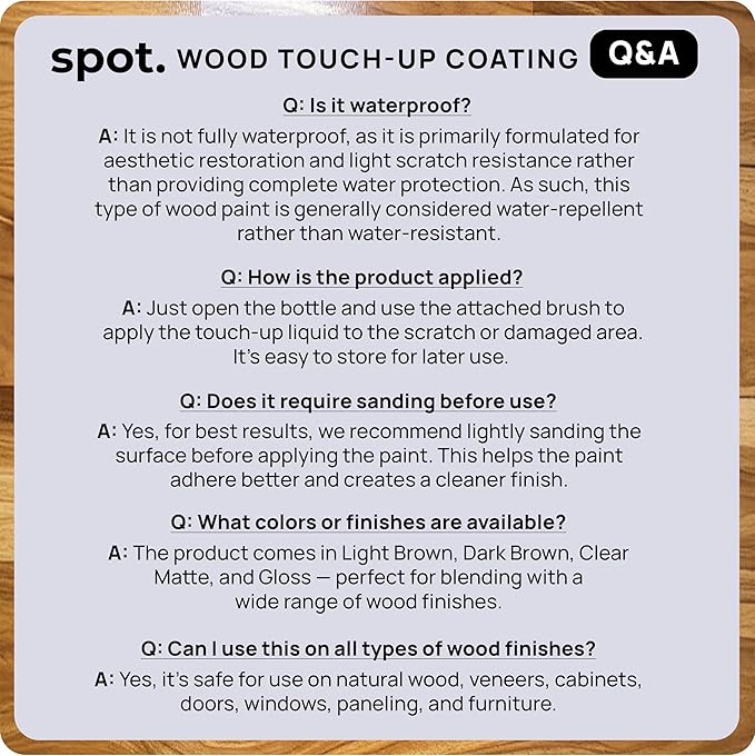 Clear Coat for Wood Stain Repairs, Brush-On Matte and Gloss Finish, Sealing and Sheen Matching, Interior and Exterior Wood, 2 fl oz Total by spot.