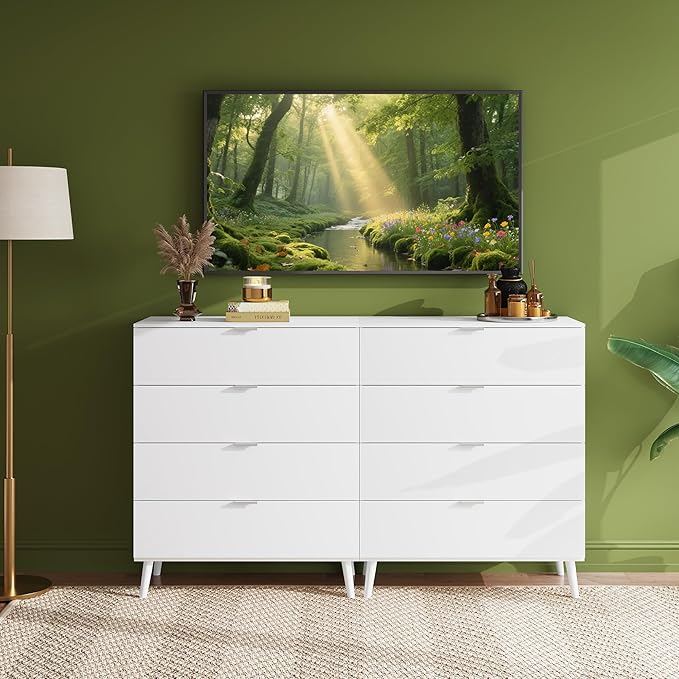 WLIVE 4 Drawer Dresser for Bedroom, Wooden White Tall Dresser, Modern Dressers with Sturdy Metal Handle, Small Chest of Drawers for Living Room, Hallway