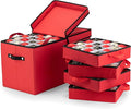 ZOBER Christmas Ornament Storage Box - Stores 128 3" Ornaments with Individual Trays - Tear Proof 600D Oxford Fabric - ornament organizer storage box, Durable Christmas Containers Holder - Red