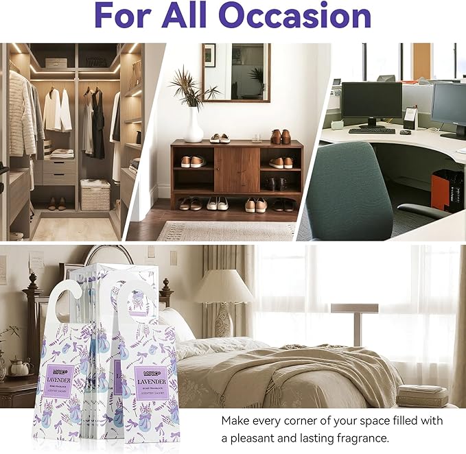 MYARO 12 Packs Lavender Hanging Closet Air Freshener Long Lasting Drawer Deodorizer Smell Good Potpourri Scented Sachet for Home House