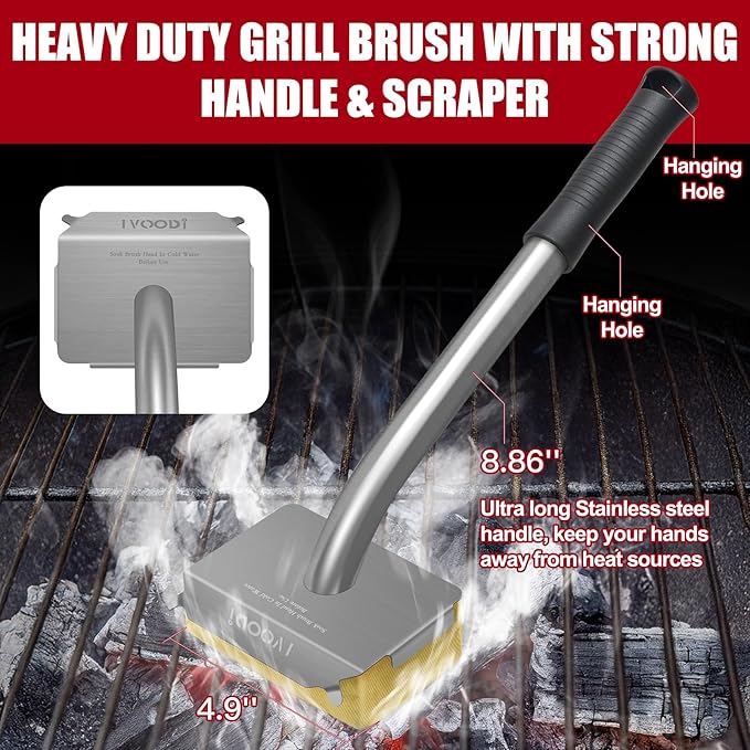 Steam Grill Brush-Grill Brush Bristle Free,Reinforced Grill Cleaner Scraper,Heat-Resistant Aramid Fiber Twill Pads,Replaceable Head Barbecue Grill Cleaner Brush,Grill Brush for Outdoor