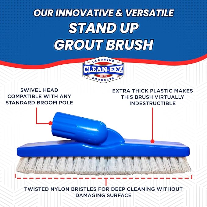 Clean-EEZ Grout Brush Combo Kit - Stand Up & Handheld V-Shaped Brushes with Curled Bristles - Easy Grout Cleaning Without Bending - Perfect for Tile, Showers & Hard-to-Reach Spots - Durable