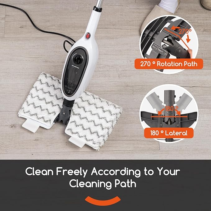 REECOO Steam Mops for Floor Cleaning, Unique Double-Sided Flip Design, 15 Seconds Fast Heating，10-in-1 Steam Cleaner for Kitchen, Living Room Wood Floor Tile Cleaning